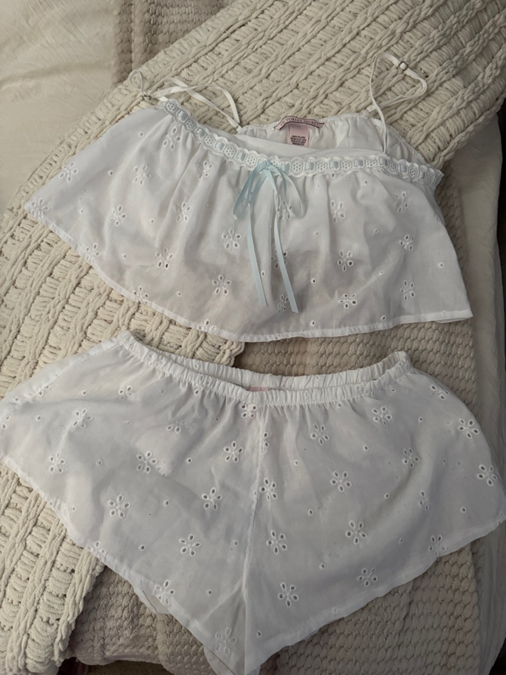 VS White Eyelet Two-Piece Sleep Set